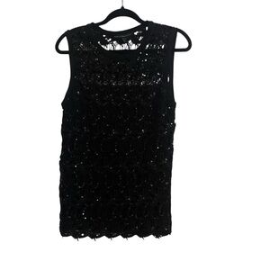 WHBM Black Crochet Sequin Tank Top Size Medium